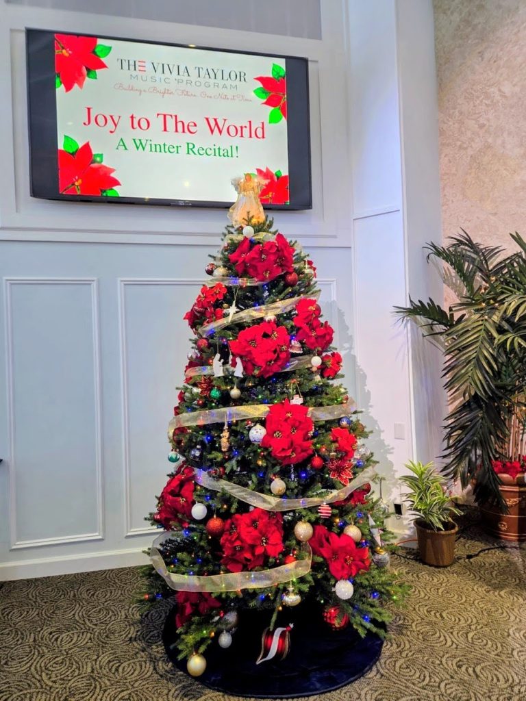 A Christmas tree at the Vivia Taylor Music Program's 2025 Winter Recital.